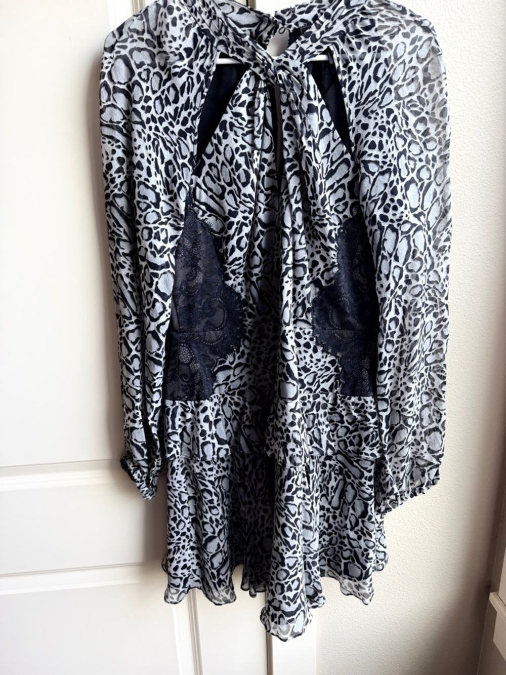 BCBGMaxAzria Black and Gray Animal Print Blouse